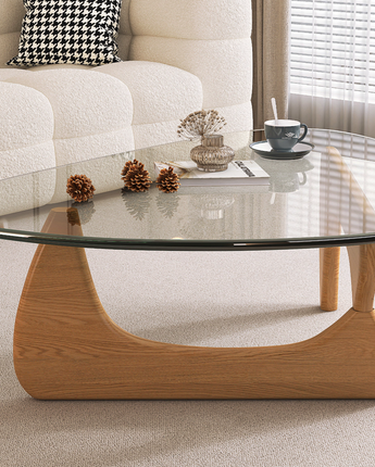 Replica Glass Top Coffee Table with Solid Ash wood leg