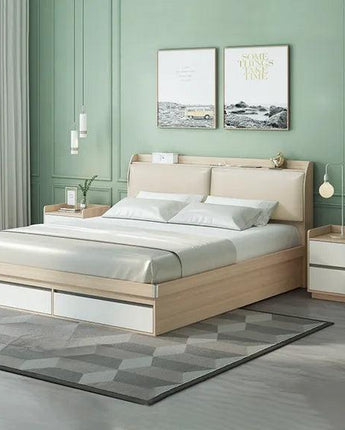 Turin Storage Bed Frame – 2 Drawers + 6 Underbed Boxes, Cushioned Headboard，USB Charge
